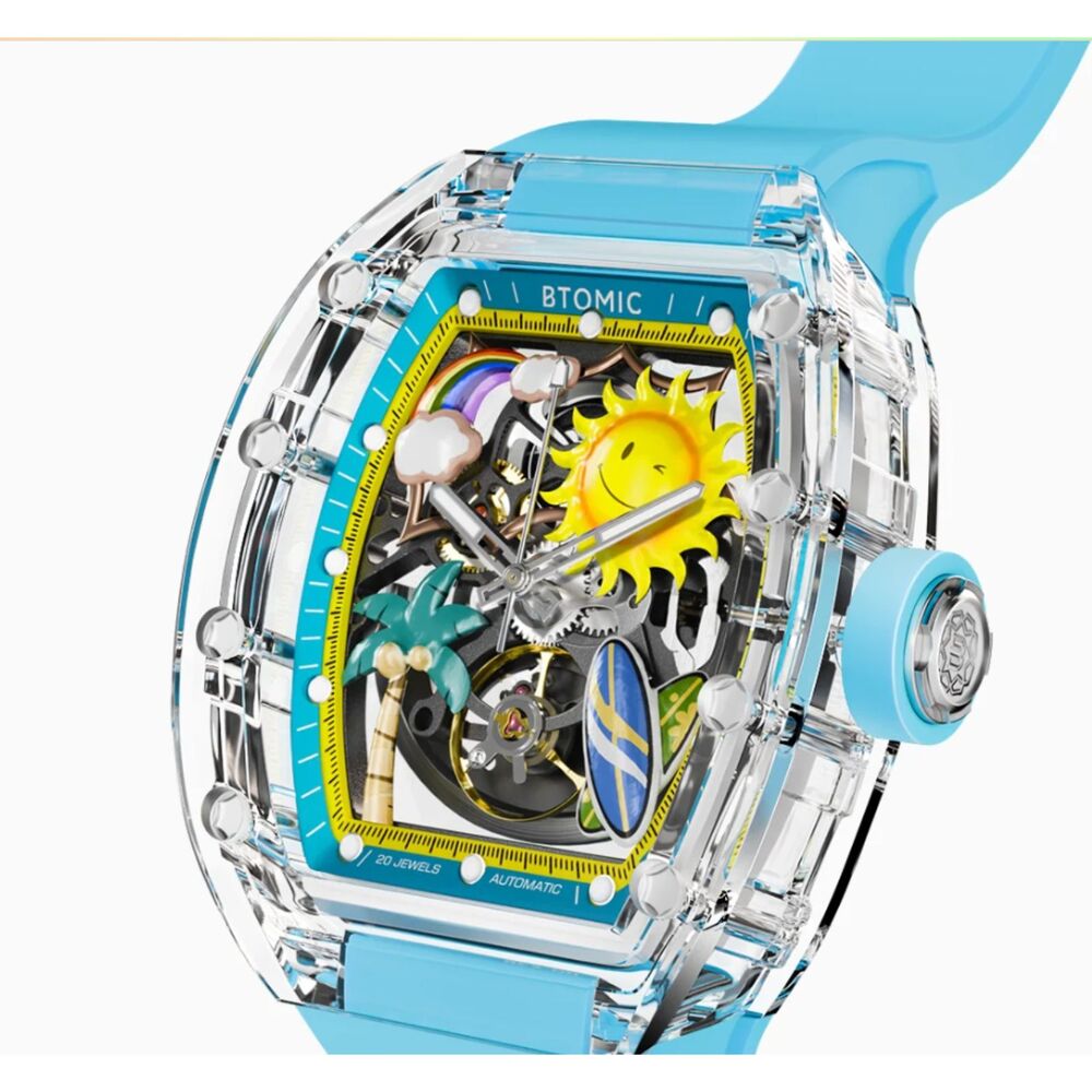 BTOMIC Golden Coast Automatic Watch Sapphire Crystal Clear Tonneau Box
